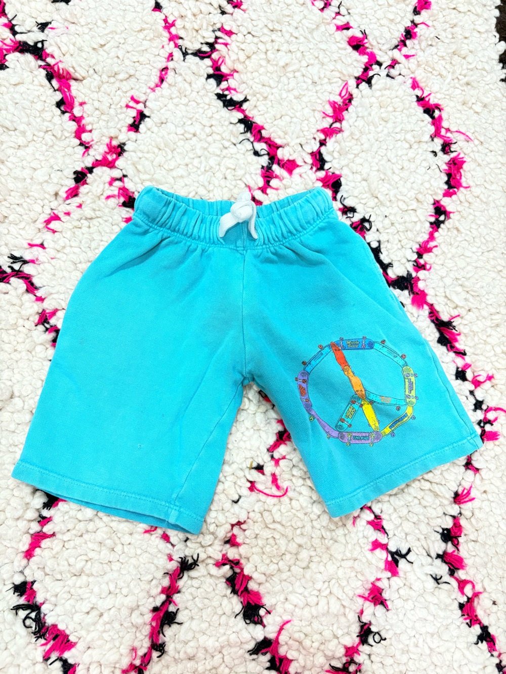 Kids Turquoise Shorts with Peace Sign